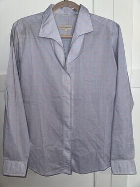 Sarah Alexandra 100% Cotton Windowpane Hidden Button Front Shirt Blue Orange 12